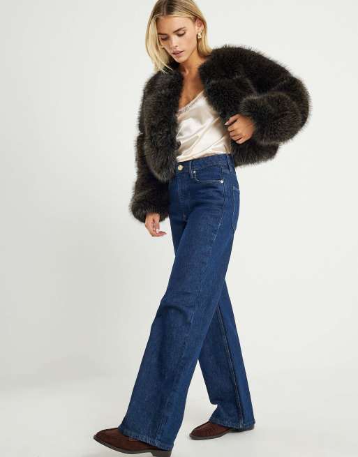 River Island Petite Petite relaxed straight leg jeans in denim - dark, 4 of 4