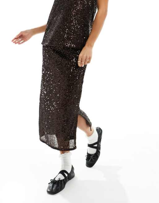 Black sequin midi clearance skirt river island