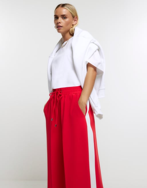 River Island Womens Joggers Petite Red Side Stripe Wide Leg