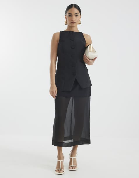 River Island Petite Petite square neck strappy waistcoat in black - view 1