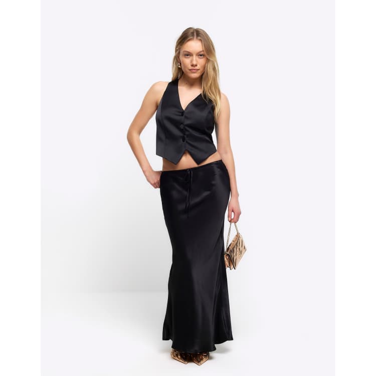 River Island Petite Petite tie waist maxi skirt in black | ASOS