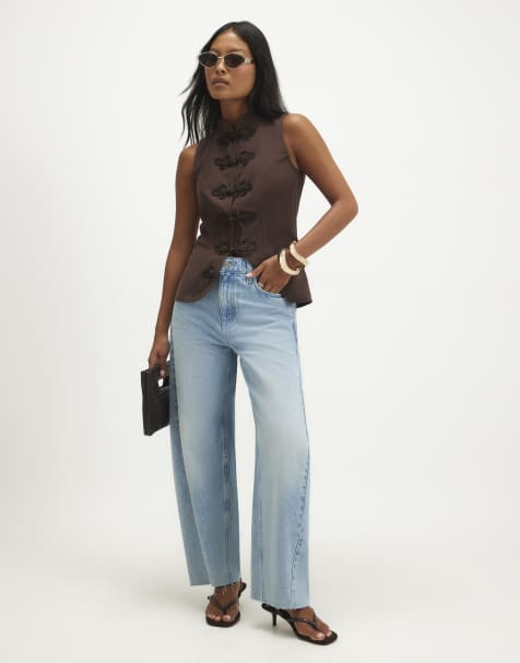 River Island Petite Petite twist seam barrel leg jeans in denim - light - view 1