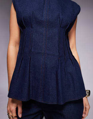 River Island Petite Pintuck Denim Poplin Top