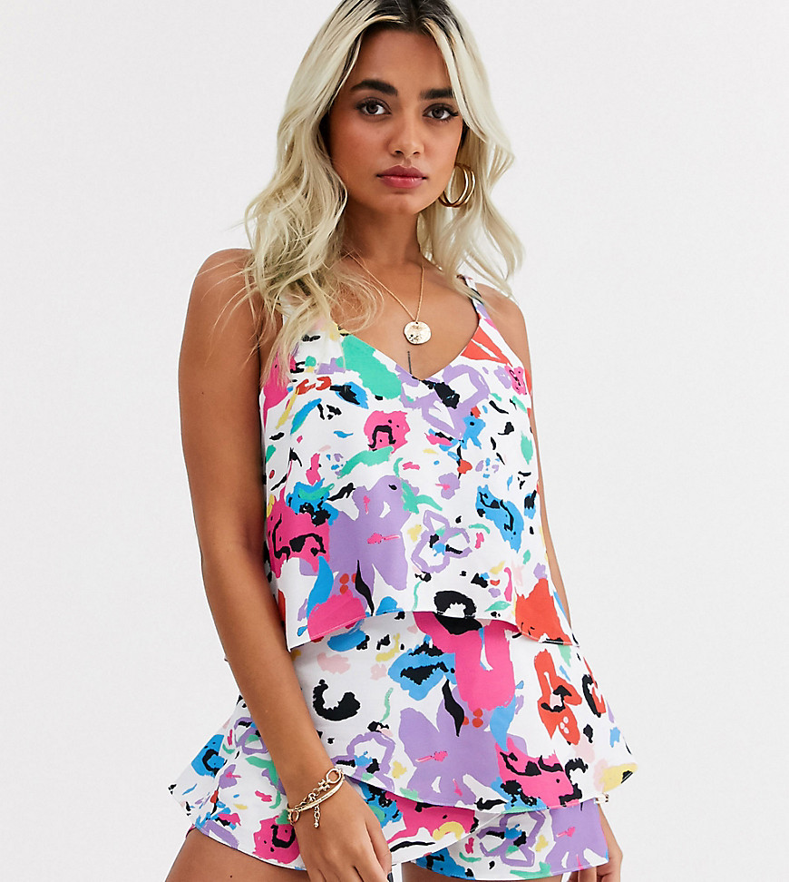River Island Petite playsuit in abstract floral print-White