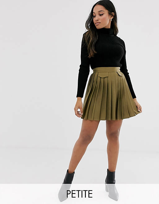 River Island Petite pleated mini skirt with in khaki | ASOS
