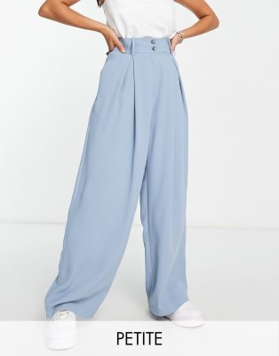 River Island Petite Pleated Wide Leg Pants In Light Blue