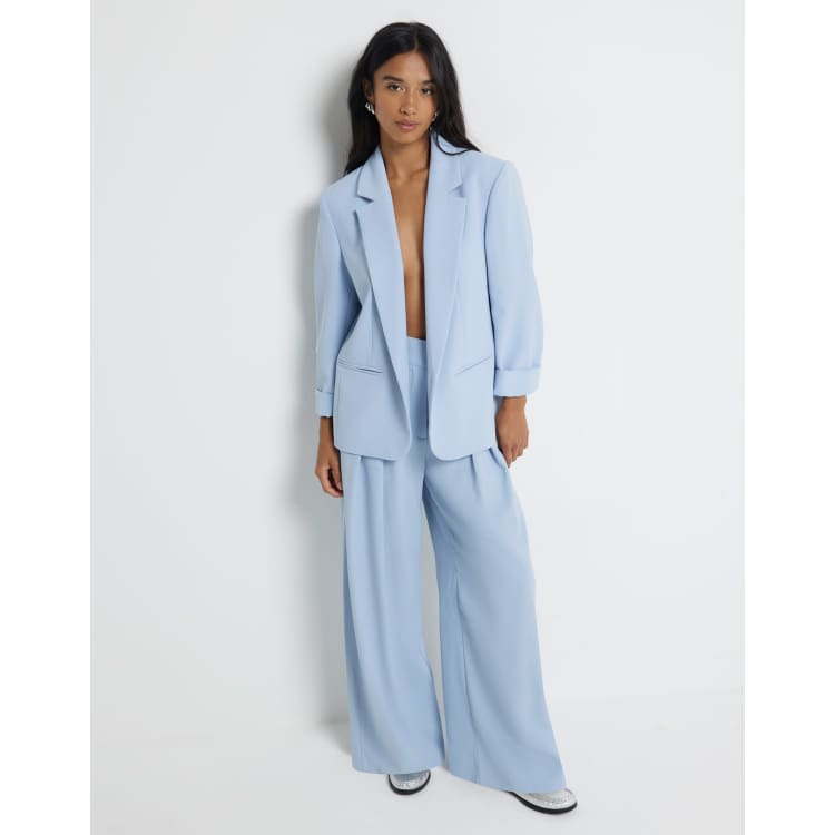 River Island Petite pleated wide leg pants in light blue ASOS