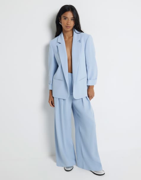 River Island Petite pleated wide leg trouser in light blue - view 1