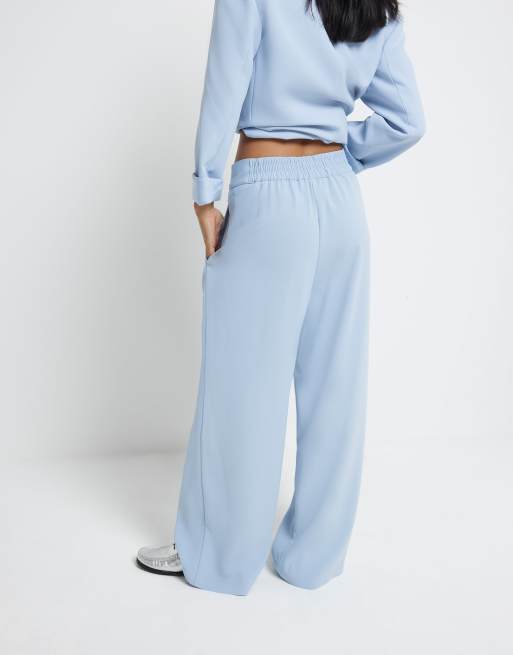 River Island Petite pleated wide leg trouser in light blue ASOS
