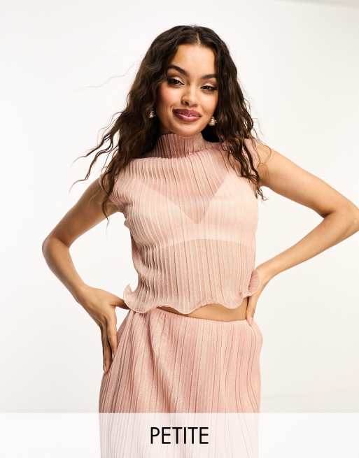 River Island Petite plisse frill hem top in light pink - part of a set