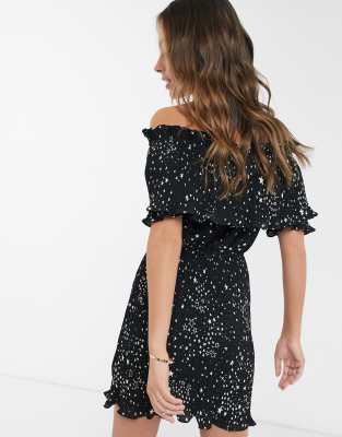 petite black bardot dress