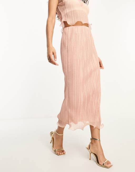 River Island Petite – Plissierter Midirock in Hellrosa mit Kräuselsaum, Kombiteil, 3 von 4