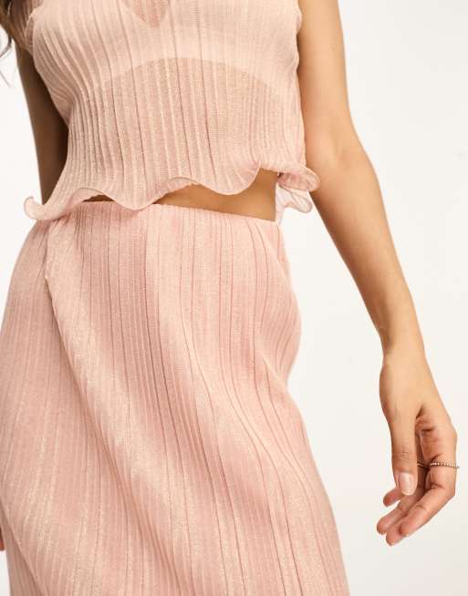 River Island Petite – Plissierter Midirock in Hellrosa mit Kräuselsaum, Kombiteil, 4 von 4