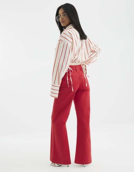 River Island Petite pocket front wide leg jeans in red ASOS