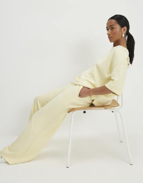 River Island Petite Premium wide leg joggers in yellow - view 1
