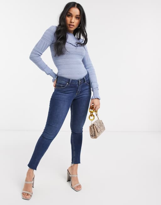 River Island Petite pretty stitch sweater in blue, 4 of 4