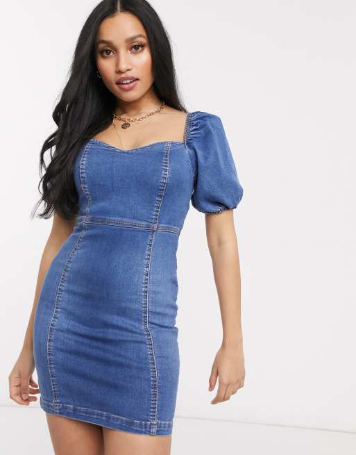 Fitted blue sale jean dress