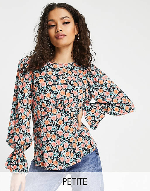  Shirts & Blouses/River Island Petite puff sleeve floral blouse in black 
