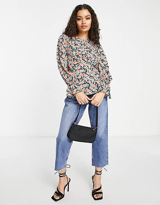  Shirts & Blouses/River Island Petite puff sleeve floral blouse in black 