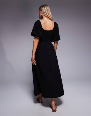 River Island Petite Puff Sleeve Linen Look Midi Dress