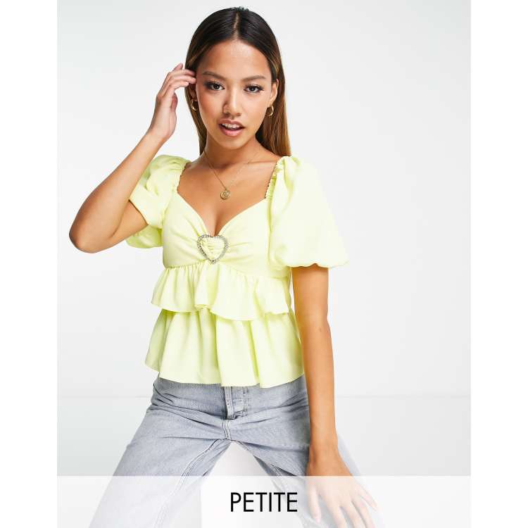 Yellow puff sleeve online shirt