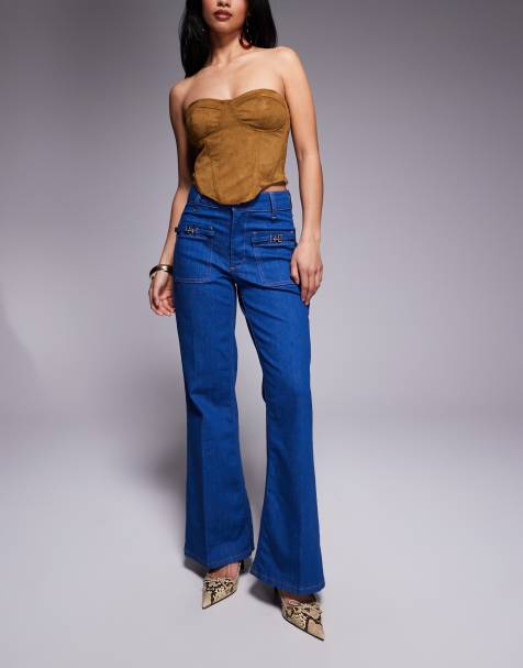 River Island Petite relaxed flare jeans in bright blue - view 1