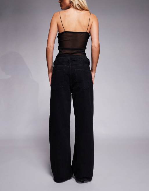 River Island Petite relaxed straight jean in black, 3 of 5