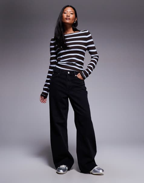 River Island Petite relaxed straight jean in black - view 1