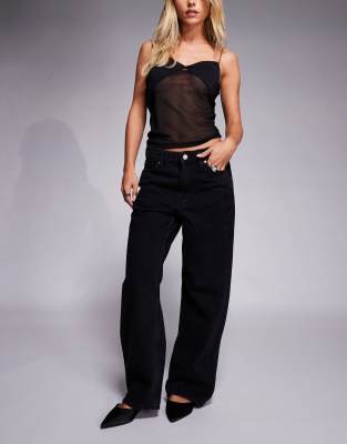 River Island Petite Relaxed Straight Jeans In Black