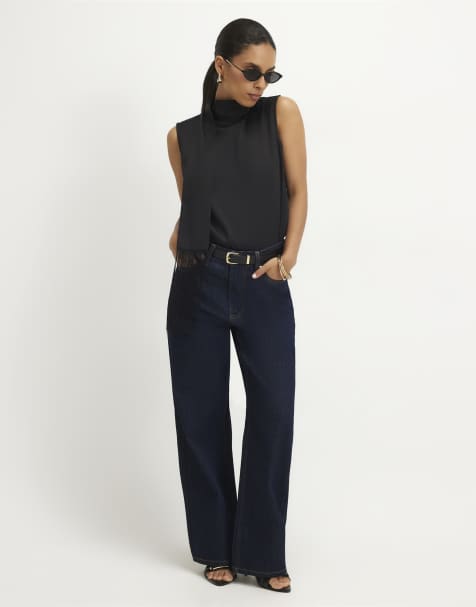 River Island Petite relaxed straight leg jeans in denim - view 1