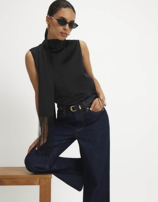 River Island Petite relaxed straight leg jeans in denim , 3 of 4