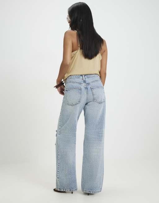 River Island Petite Relaxed straight leg ripped jeans in medium blue, 4 of 4
