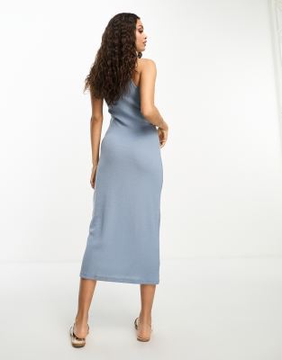 River Island Petite Ring Detail Column Midi Dress In Blue