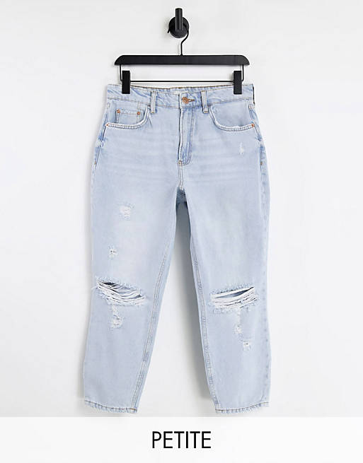 Jeans River Island Petite ripped knee mom jeans in light blue 