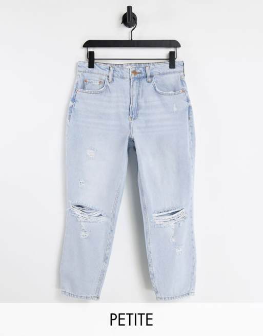 River Island Petite ripped knee mom jeans in light blue ASOS