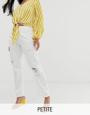 River Island Petite ripped mom jeans in white