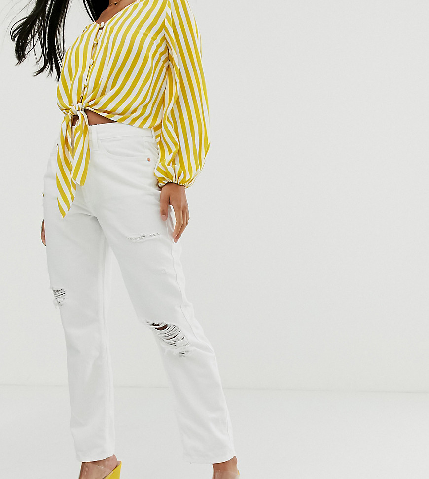 River Island Petite ripped mom jeans in white