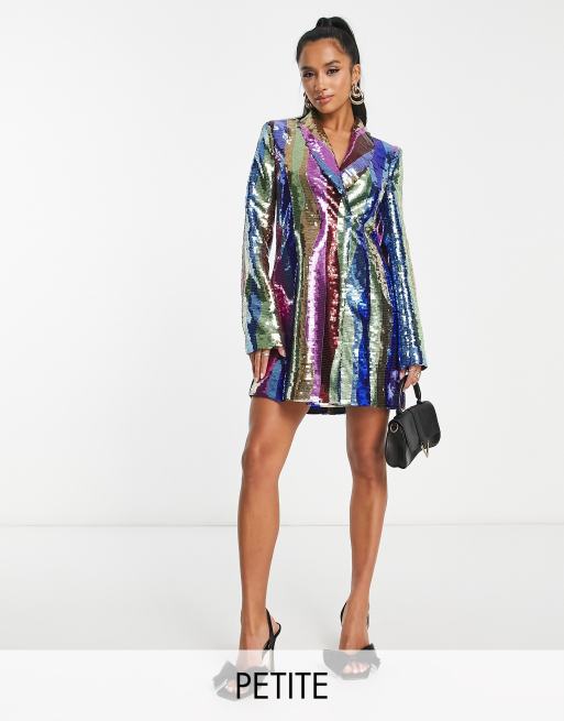 River Island Petite Robe blazer sequins et rayures arc en ciel