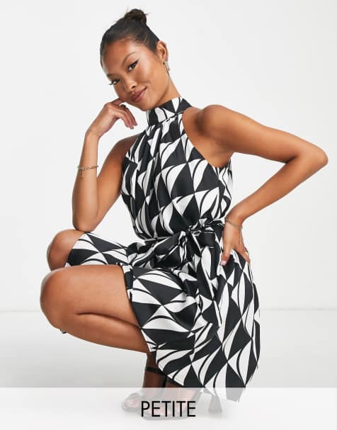 River Island Petite - Robe courte avec volants et lien noué à la taille - Noir - view 1