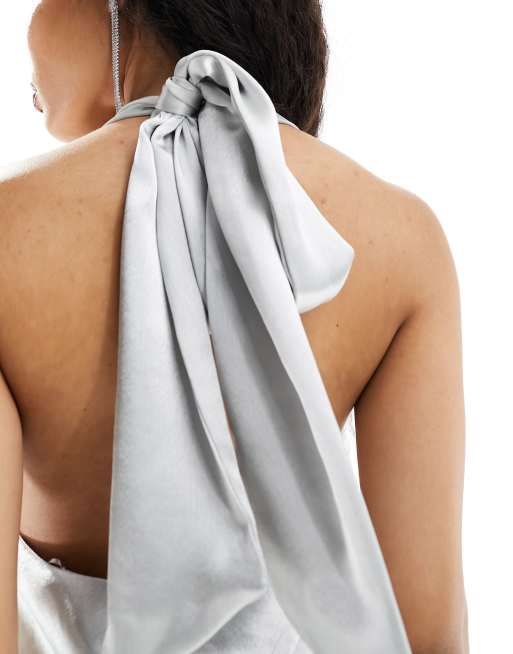 River Island Petite - Robe longue nouée à encolure américaine - Argenté, 4 de 4