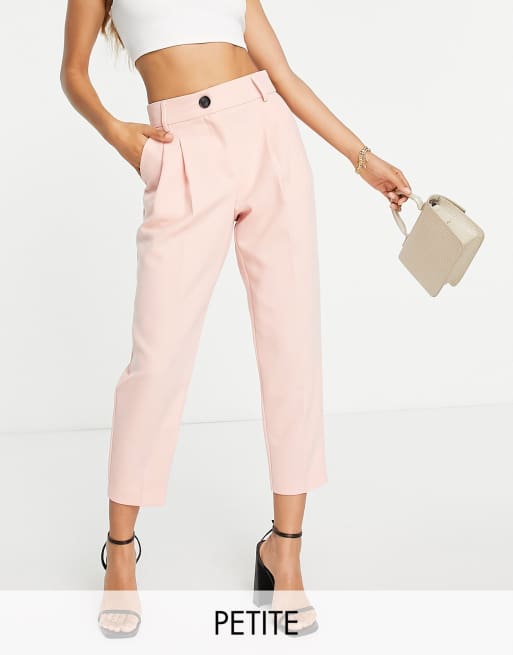 River Island Petite – Rosa figursydda peg-byxor med stråveck