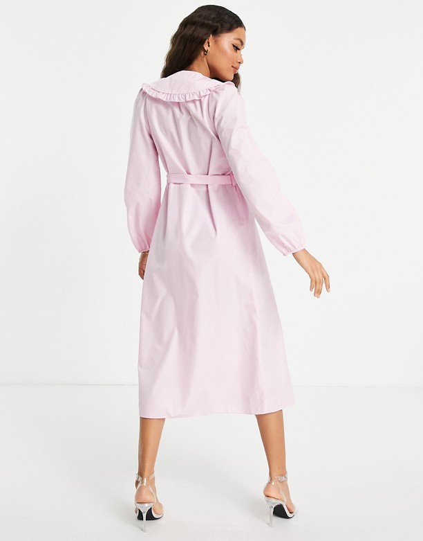  Najlepiej Sprzedający Się River Island Petite – RÓżowa sukienka koszulowa oversize o długości midi z kołnierzykiem RÓżowy