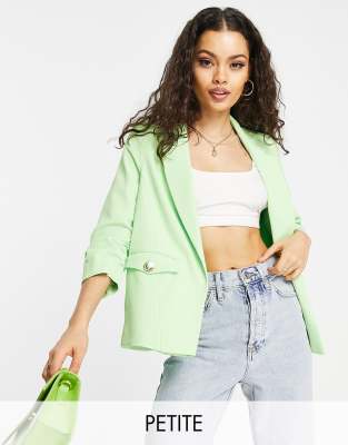 River Island Petite ruched sleeve blazer in bright green - part of