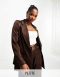 River Island Petite satin blazer in dark brown (part of a set)