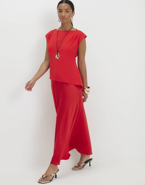 River Island Petite Satin hybrid midi dress in red