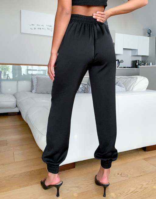 River Island Petite satin joggers in black ASOS