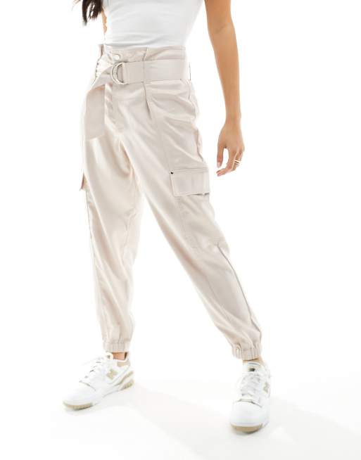 Wholesale Womens Satin Paperbag Waist Pants With Front Tie & Pockets - –  S&G Apparel