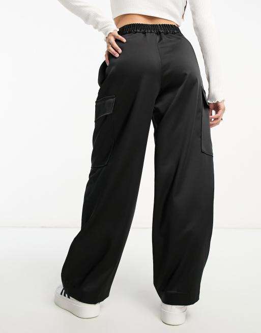 River Island Petite satin utility cargo pants in black