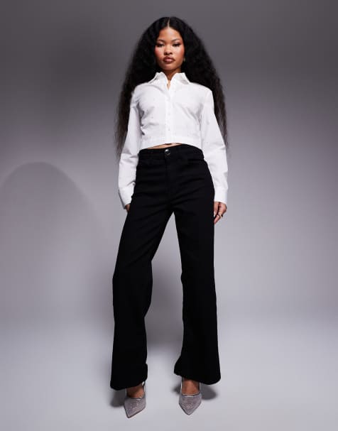 River Island Petite – Schwarze Jeans mit weitem Beinschnitt - view 1