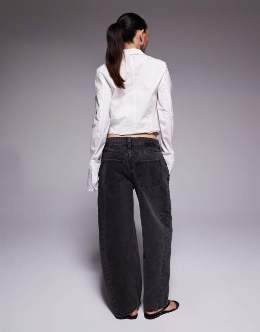 River Island Petite seamed barrel leg jeans in black , 3 of 5